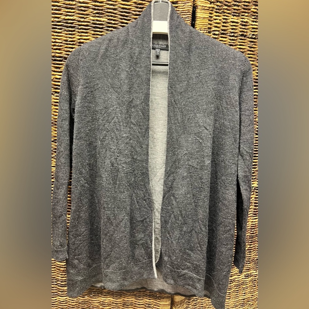 Eileen Fisher‎ - Petite, Charcoal Cardigan Sweater, Size: PM, 100% Merino Wool